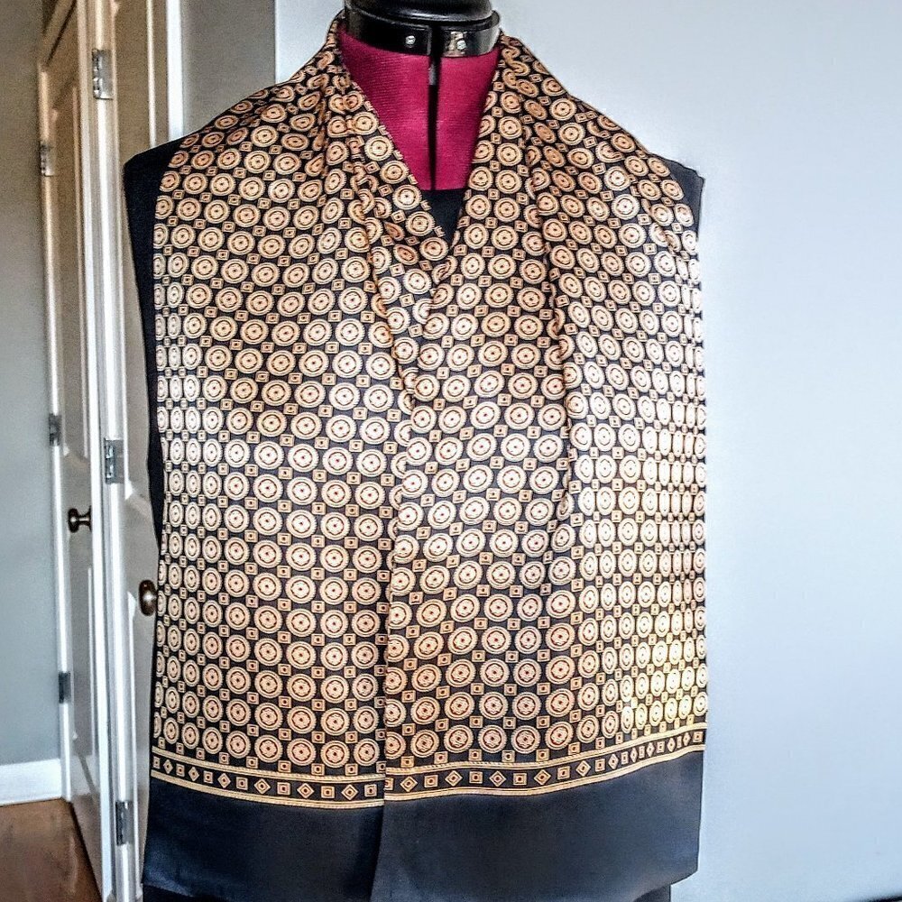 Double Sided Black Gold Red Silk Oblong Scarf
